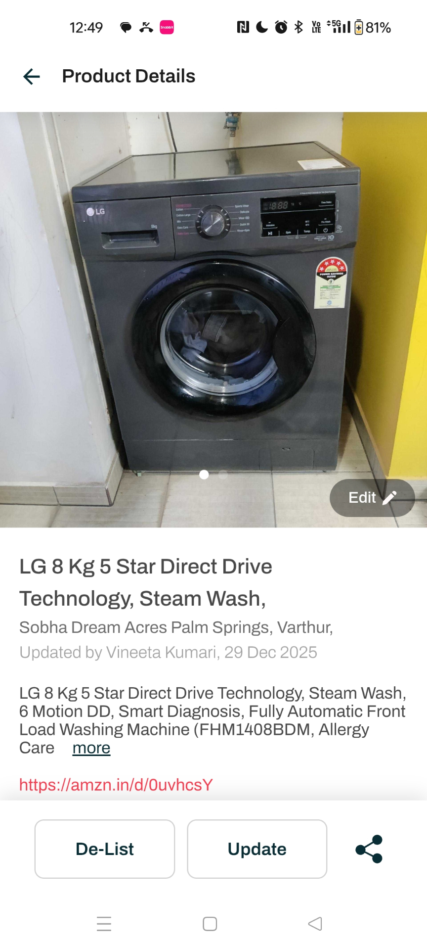 LG 8 Kg 5 Star Direct Drive Technology, Steam Wash - Image 3