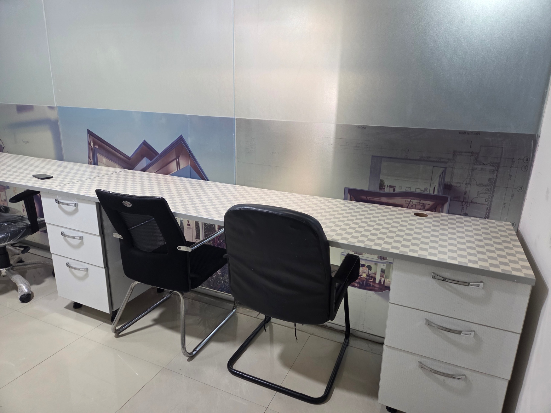 Office Workstation Tables with Storage and 5 Chairs - Image 1