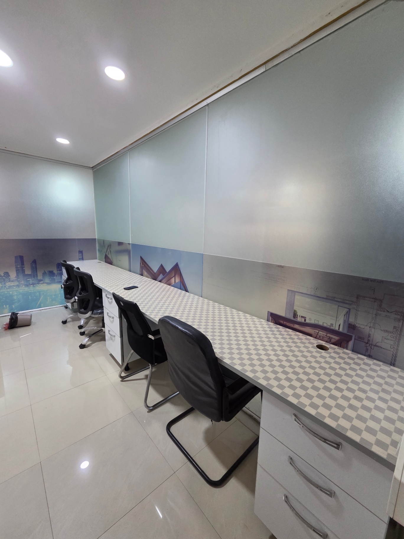 Office Workstation Tables with Storage and 5 Chairs - Image 2