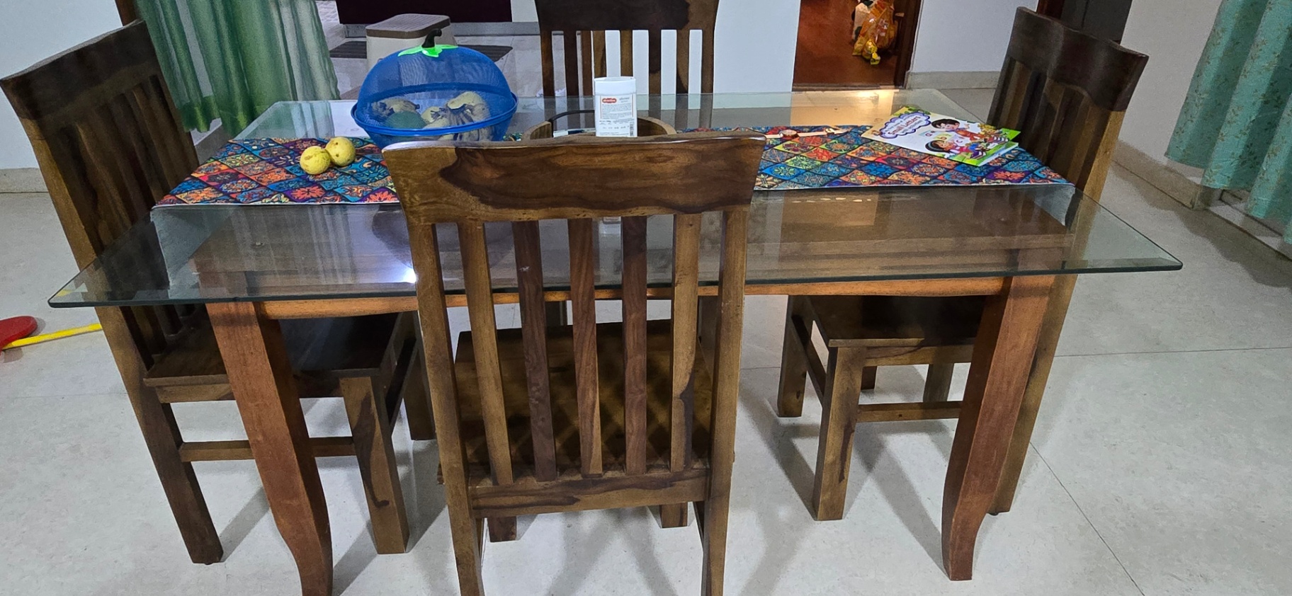 4-Seater Solid Wood Dining Table with Chairs - Image 4