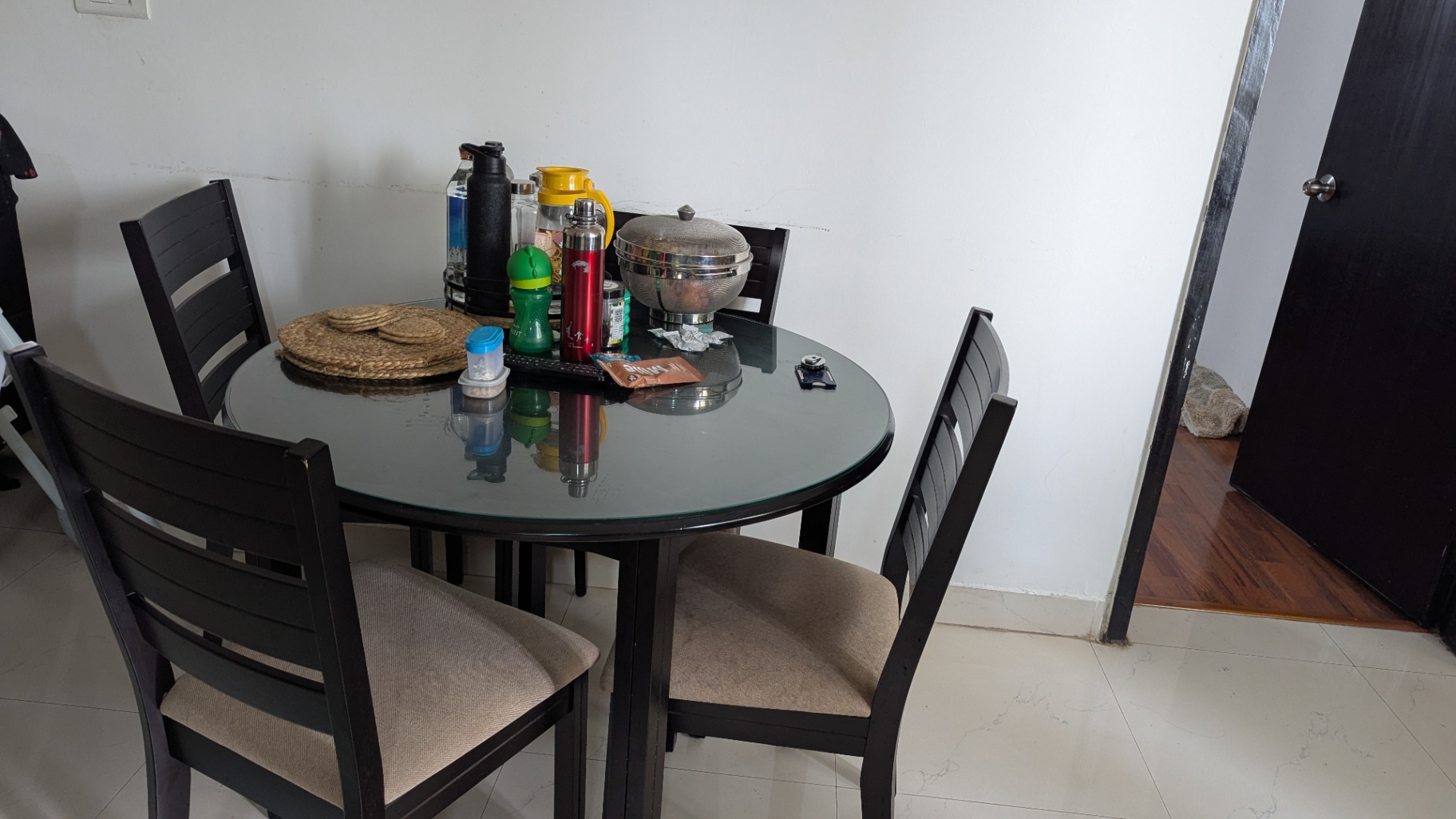 Home centre 4 seater dining table with glass top  - Image 2