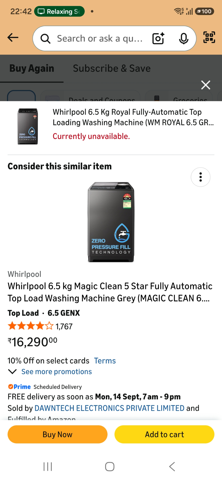 Whirlpool 6.5 Kg Royal Fully-Automatic Top Load Washing Machine (Grey/Black) - Image 1