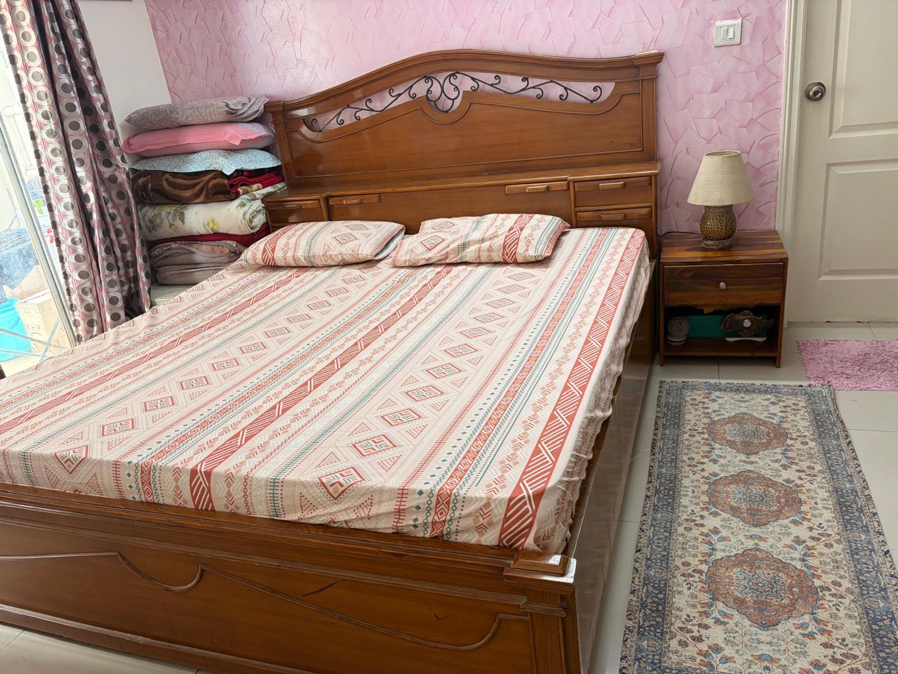 Wooden Kingsize bed with storage & mattress - Image 1
