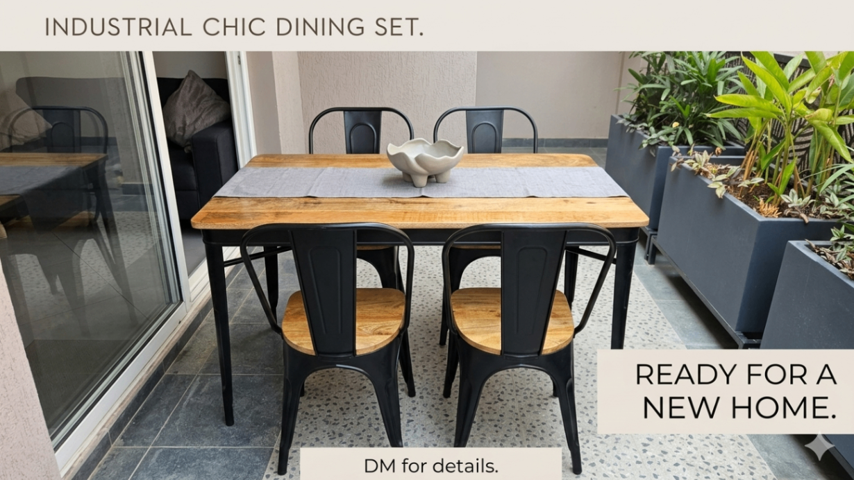 Cafe style solid wood and metal dining set - Image 1
