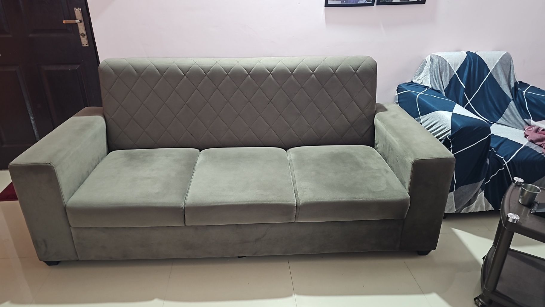 Premium 3-Seater Fabric Sofa welvet finish (brown) - Image 1