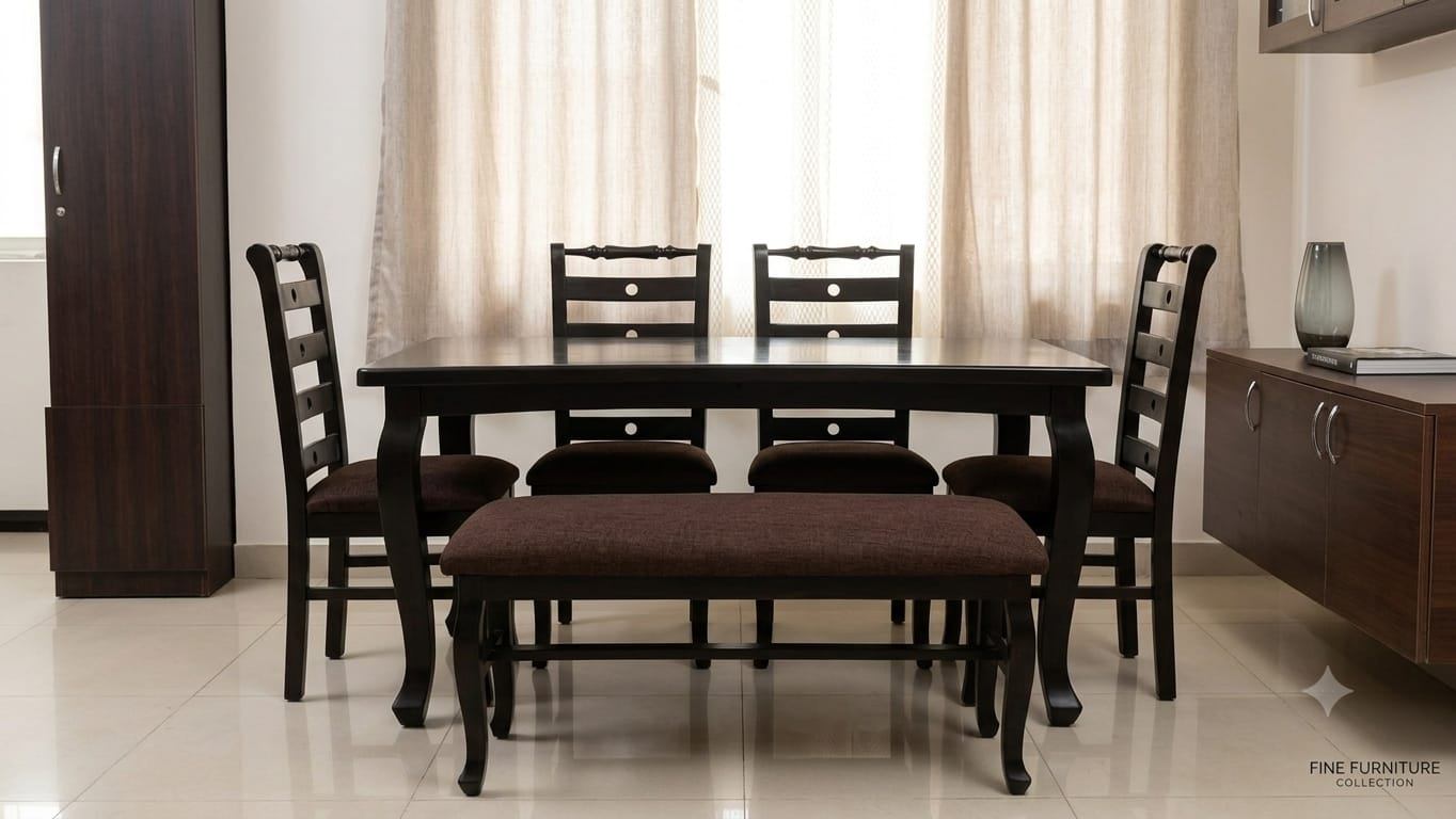 6seater wooden  dining set of 4 chairs and a bench - Image 1