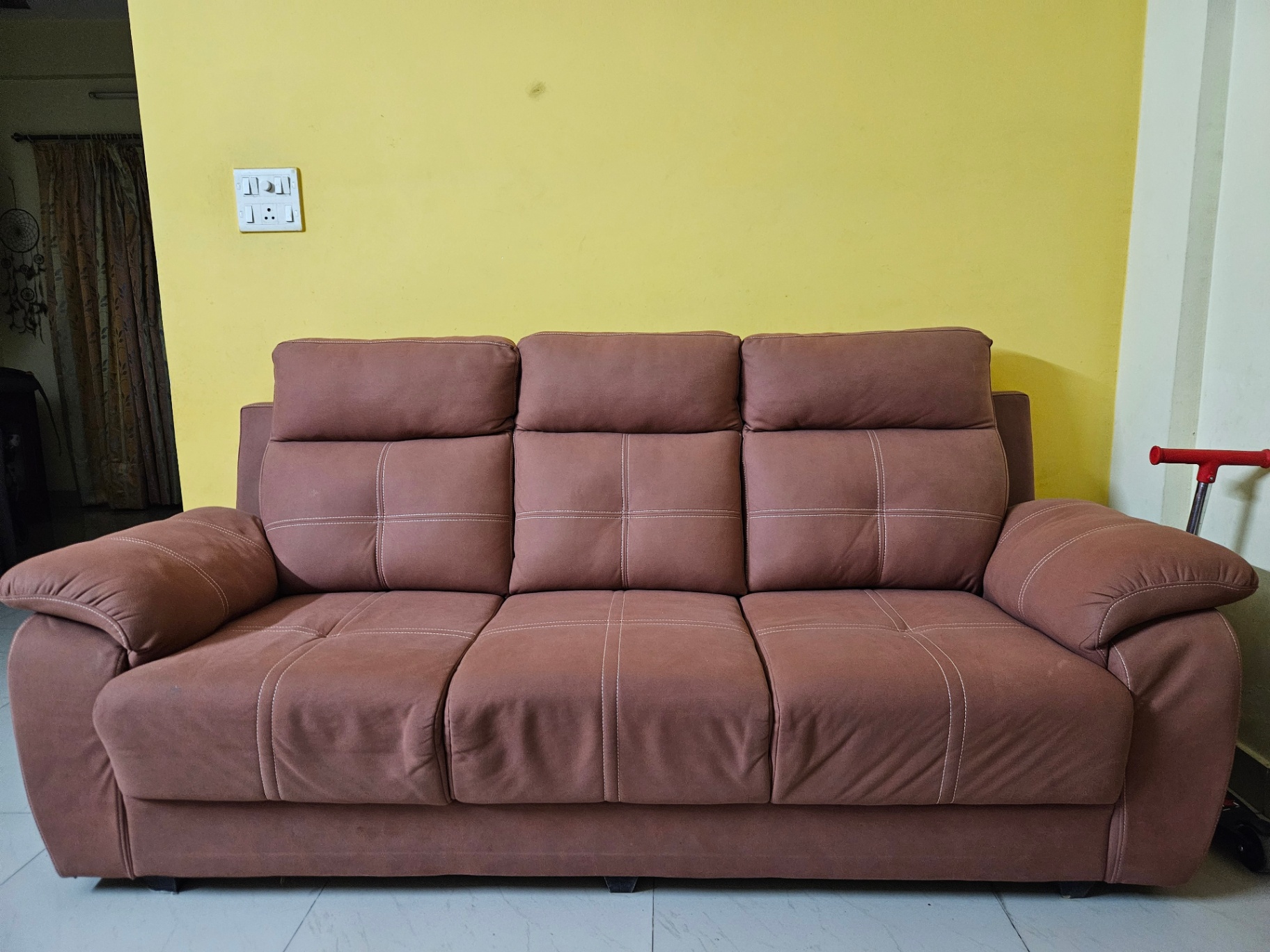 3-Seater Sofa (3 Yrs Warranty Left) & Wooden Coffee - Image 1