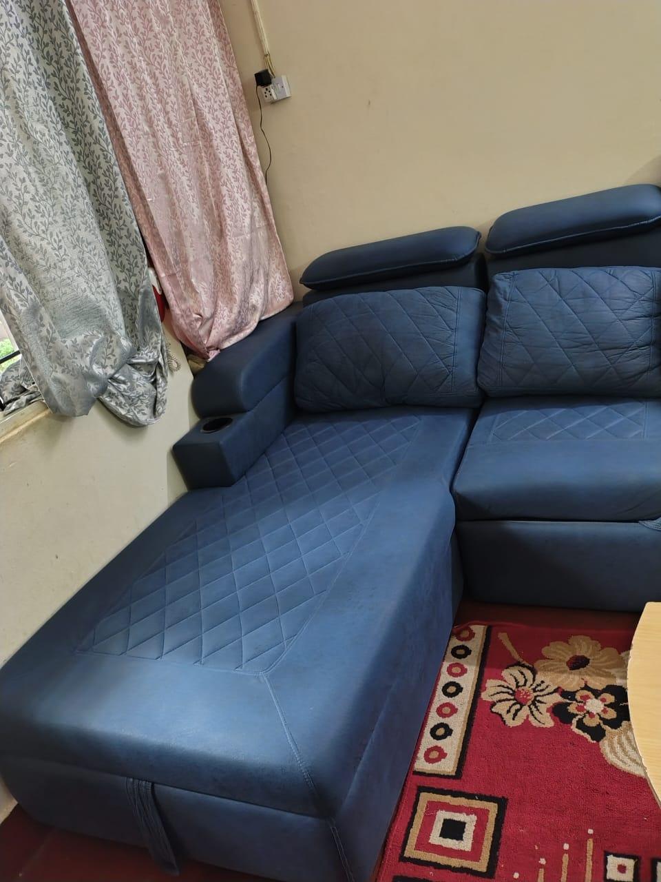 Space-Saving Blue L-Shaped Sofa cum Bed with In-built Storage - Image 4