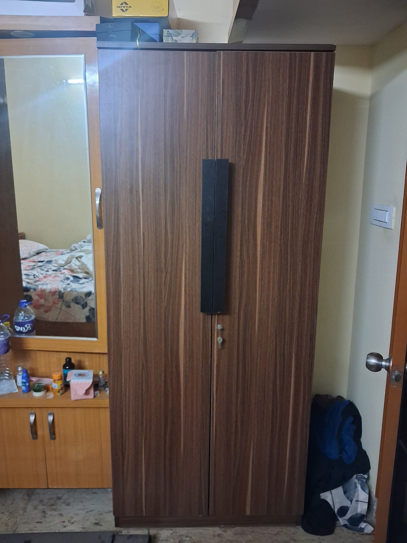 Furlenco Ebony Engineered Wood 2 Door Wardrobe without Mirror in Teak Finish - Image 3