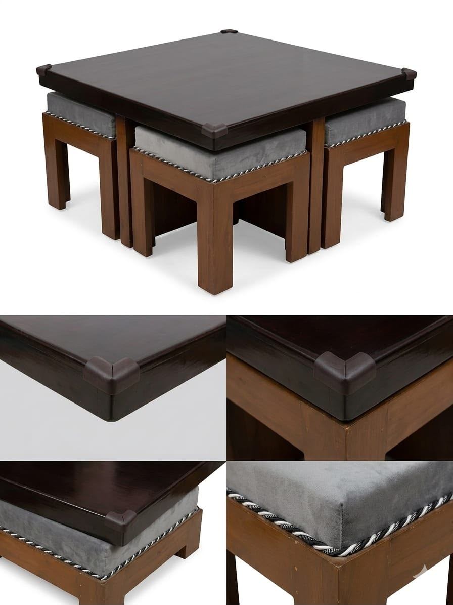 Space-Saving 4-Seater Coffee Table / Dining Set with Nesting Stools - Image 2