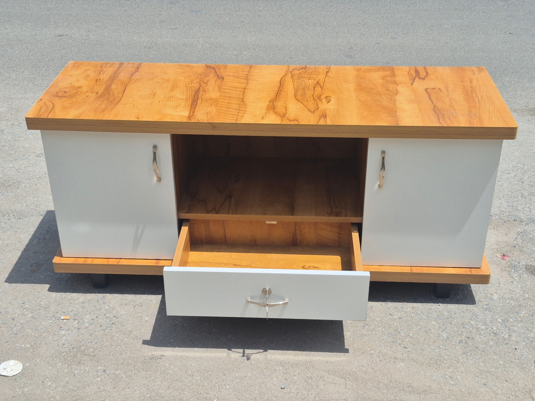 Modern TV Unit with Storage Drawer & Open Shelves for Living Room - Image 1