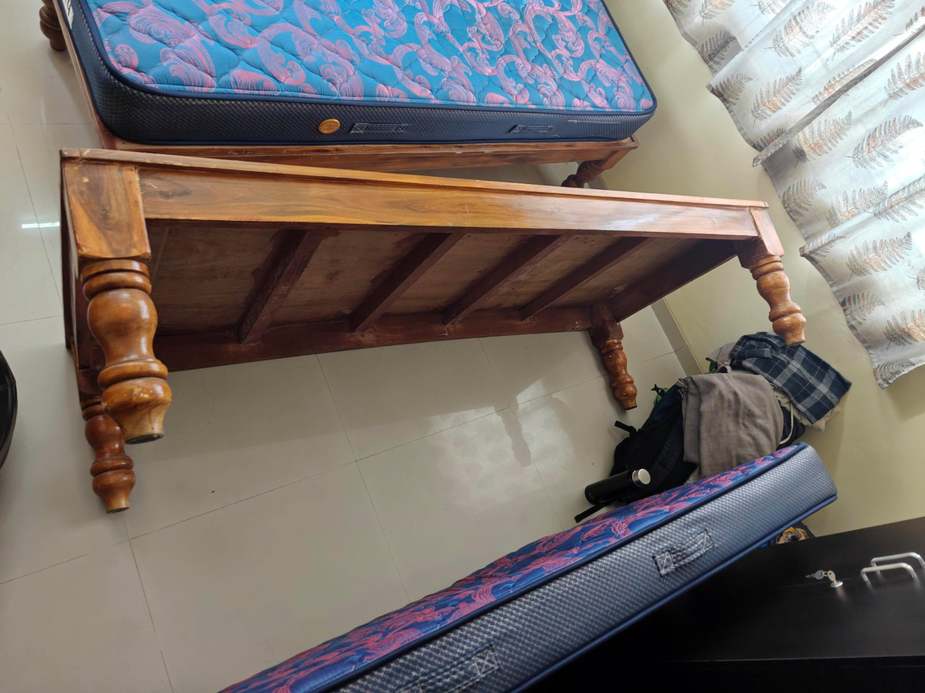 Selling 2 single wooden beds with mattresses + 1 Sattva XXXL bean bag as a combo deal. - Image 8