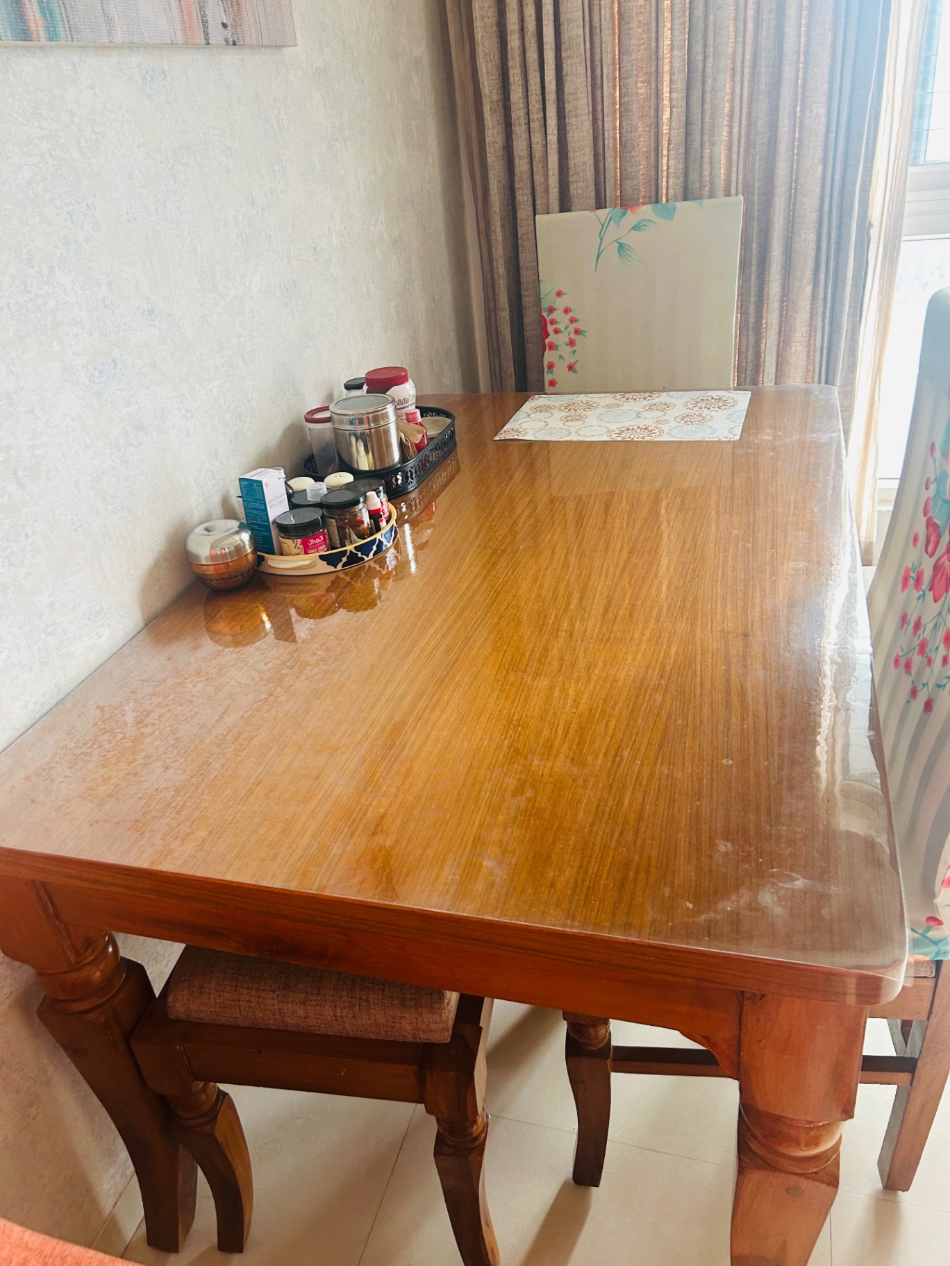 Sheesham Wood 6 Seater Dining Table with 4 chairs and 1 bench For Sale - Image 1