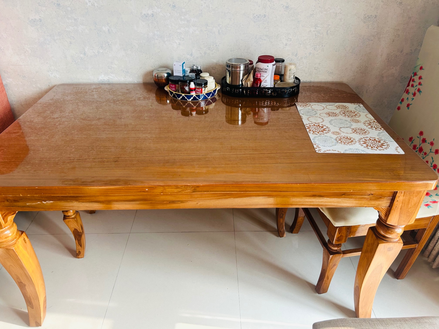 Sheesham Wood 6 Seater Dining Table with 4 chairs and 1 bench For Sale - Image 3