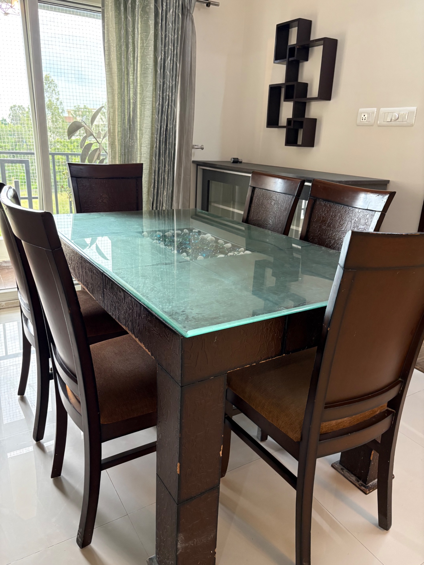 Solid Wood 6-Seater Dining Table Set - Image 1