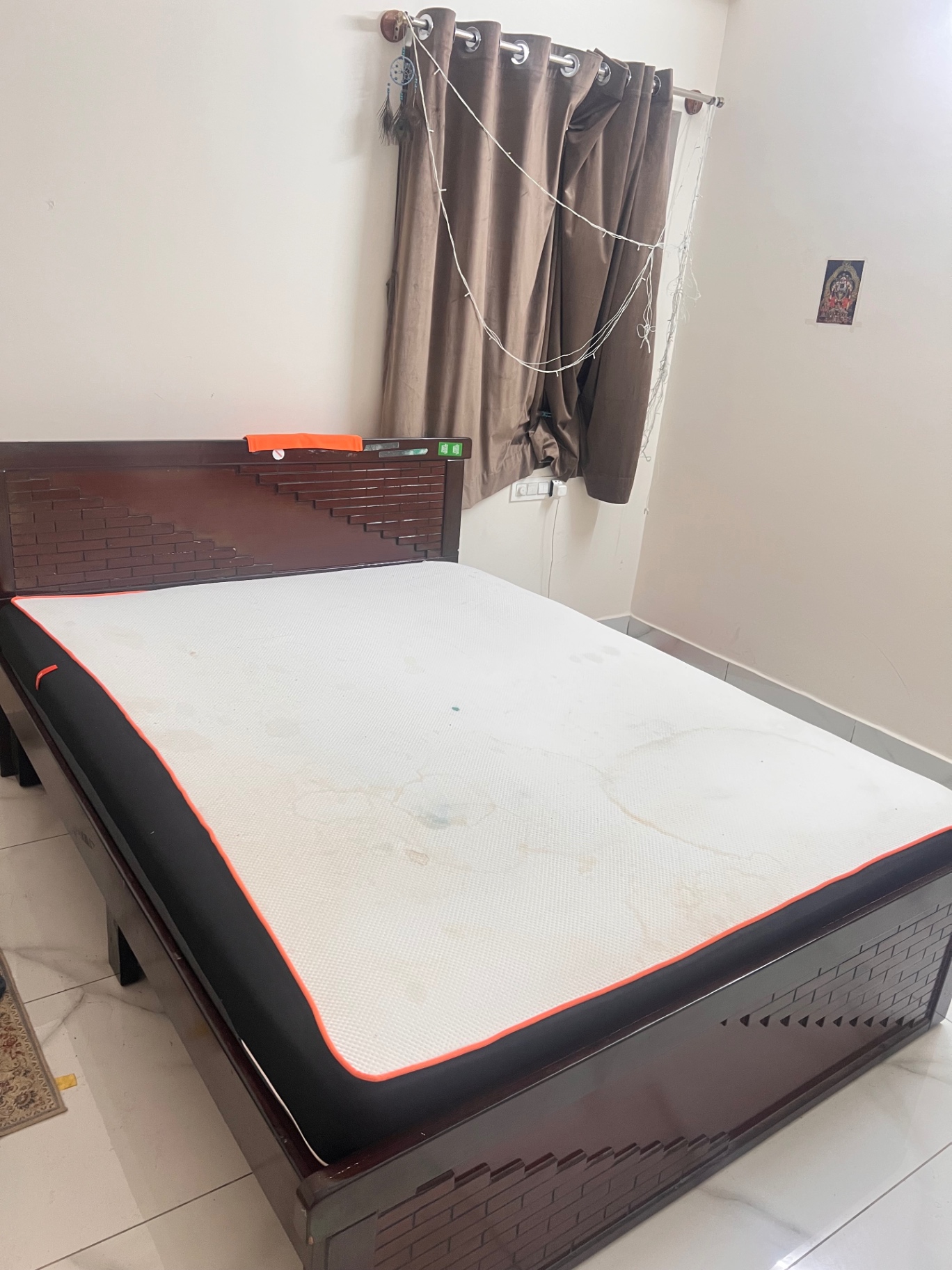 Wooden double bed with mattress ( recently bought) - Image 1