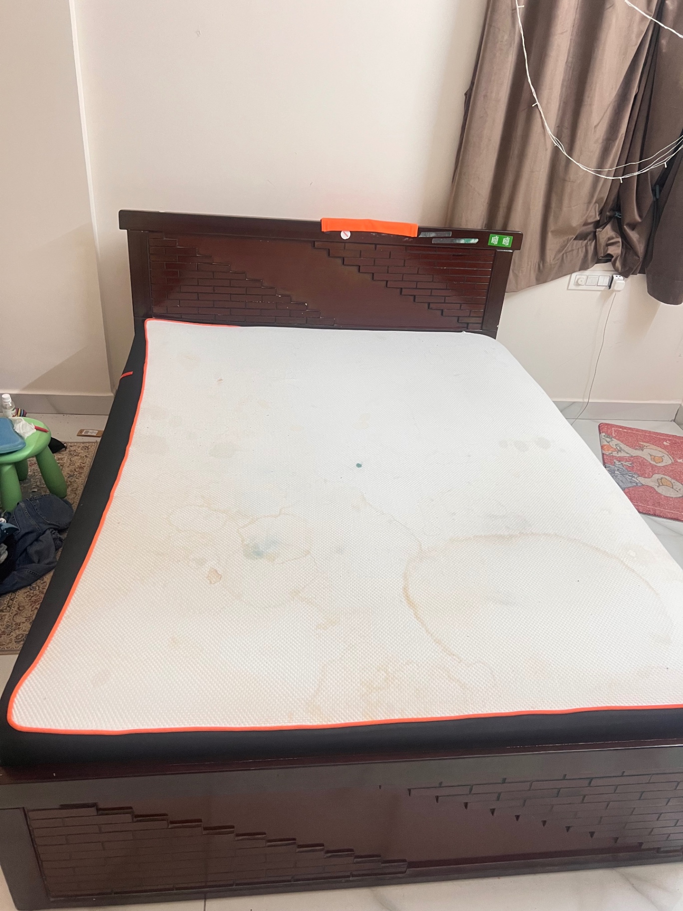 Wooden double bed with mattress ( recently bought) - Image 5
