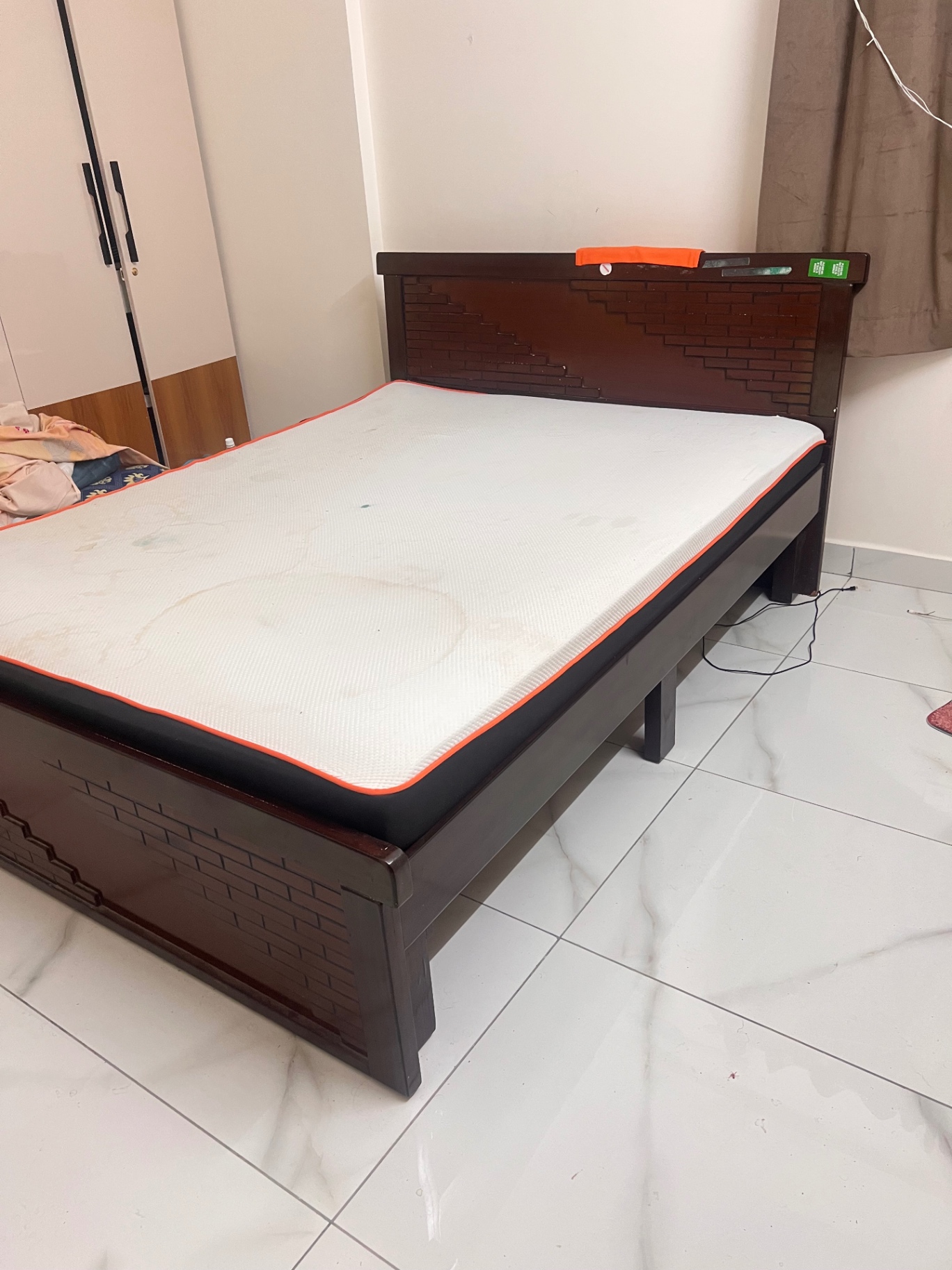 Wooden double bed with mattress ( recently bought) - Image 2