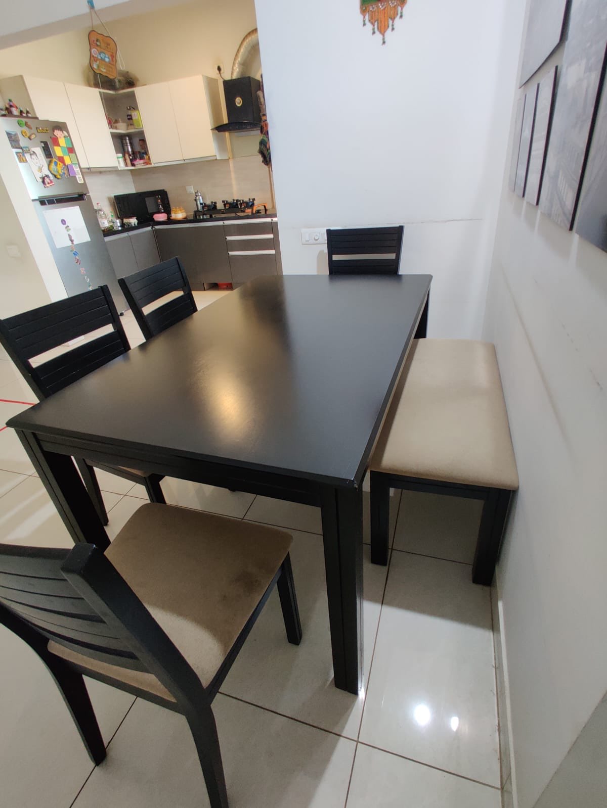 Monyoto 6 seater with bench dark brown dining table  - Image 4