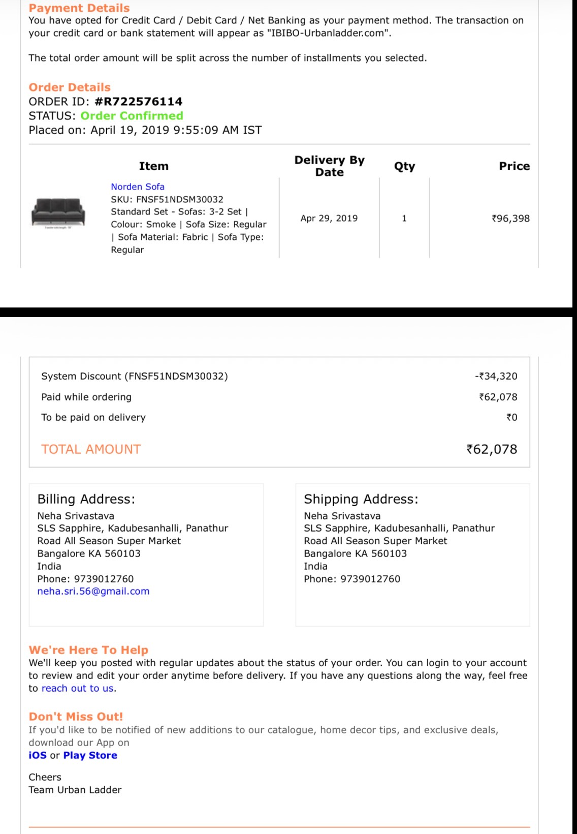 Urban Ladder Sofa Set( 3+ 2) , with original receipt is up for sale - Image 5