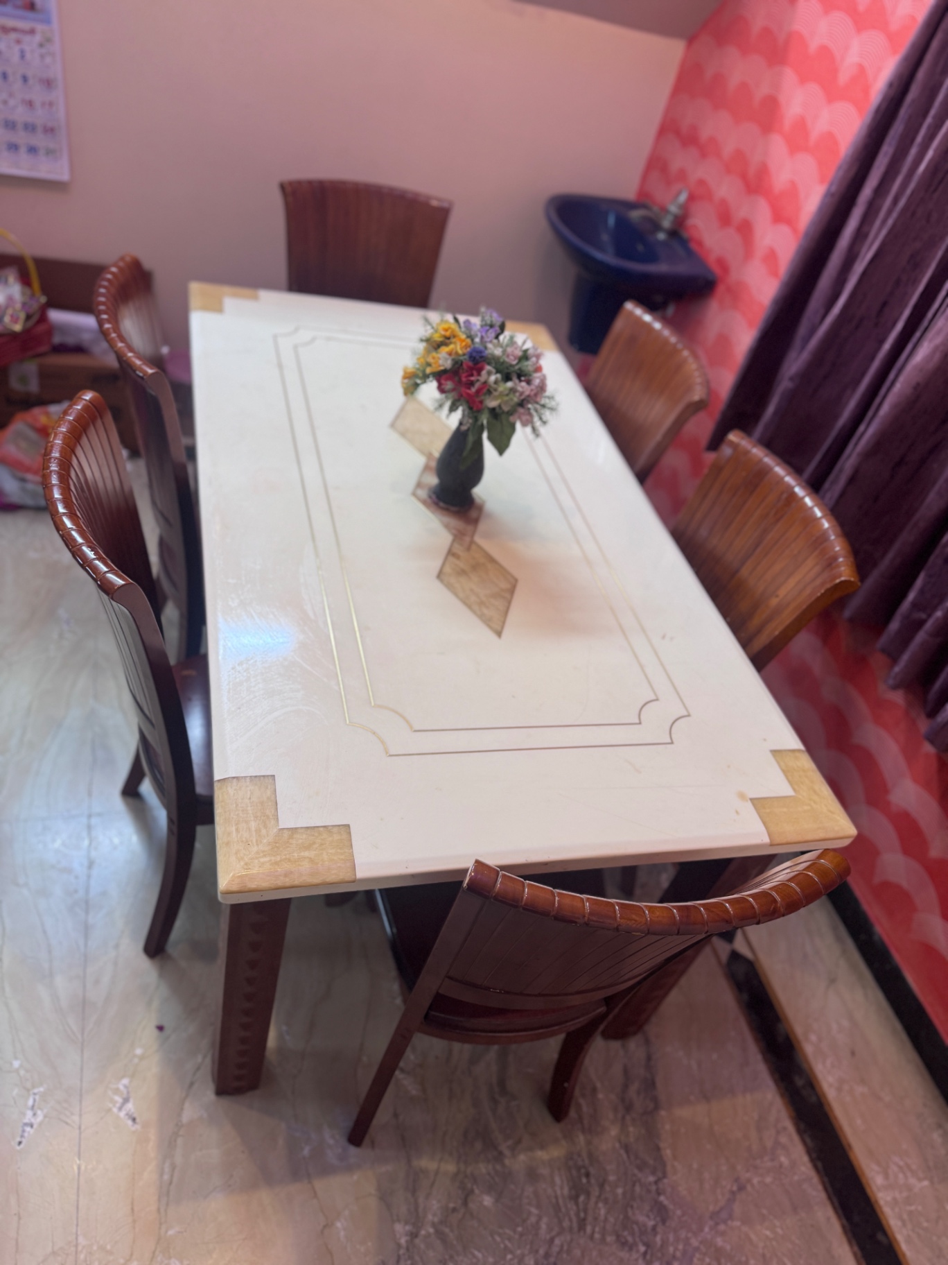 White marble with wooden dinning table - Image 2