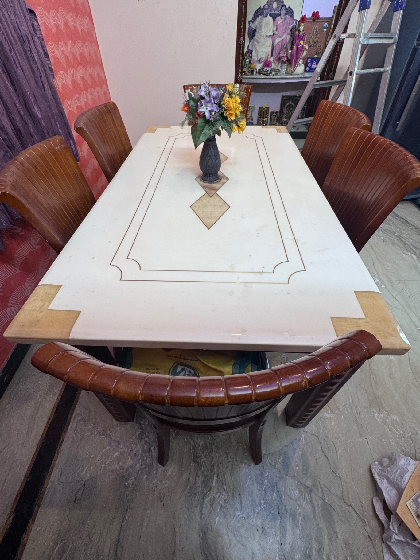 White marble with wooden dinning table - Image 3
