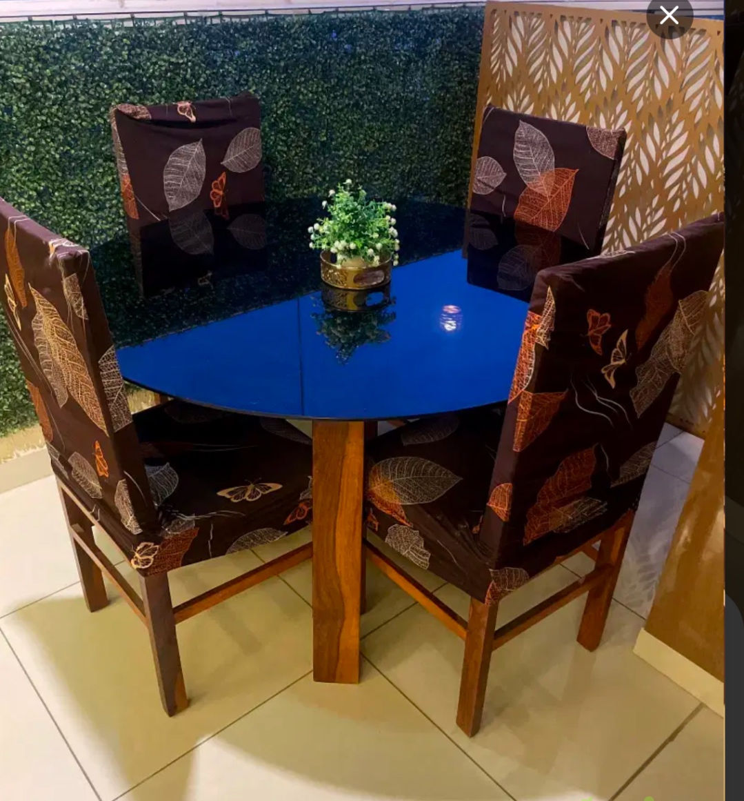 4 seater round glass dining table with cushion covers and Sheesham wood - Image 3