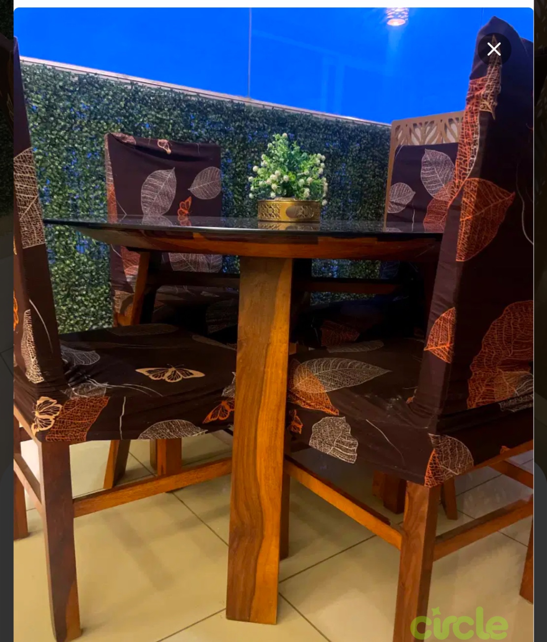 4 seater round glass dining table with cushion covers and Sheesham wood - Image 2