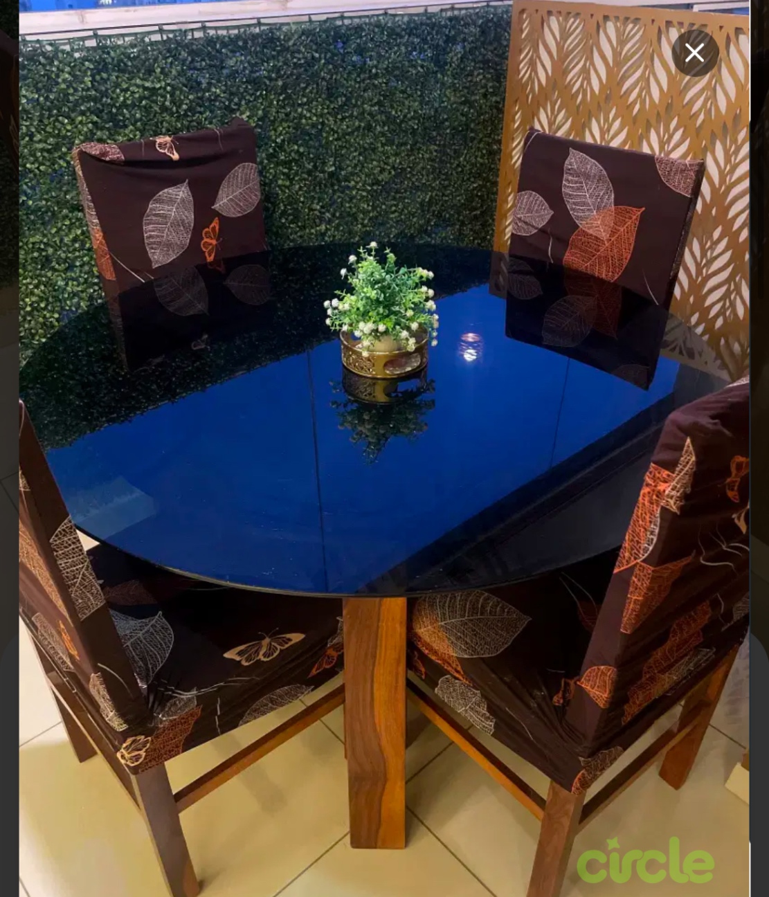 4 seater round glass dining table with cushion covers and Sheesham wood - Image 1