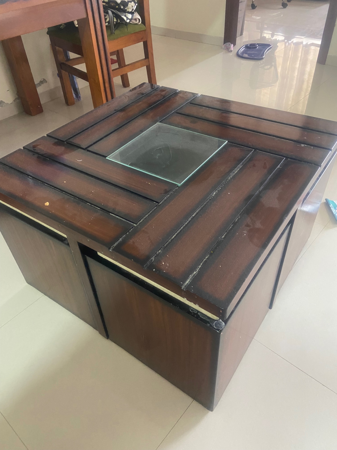 Coffee table with cushioned stools with storage  - Image 1