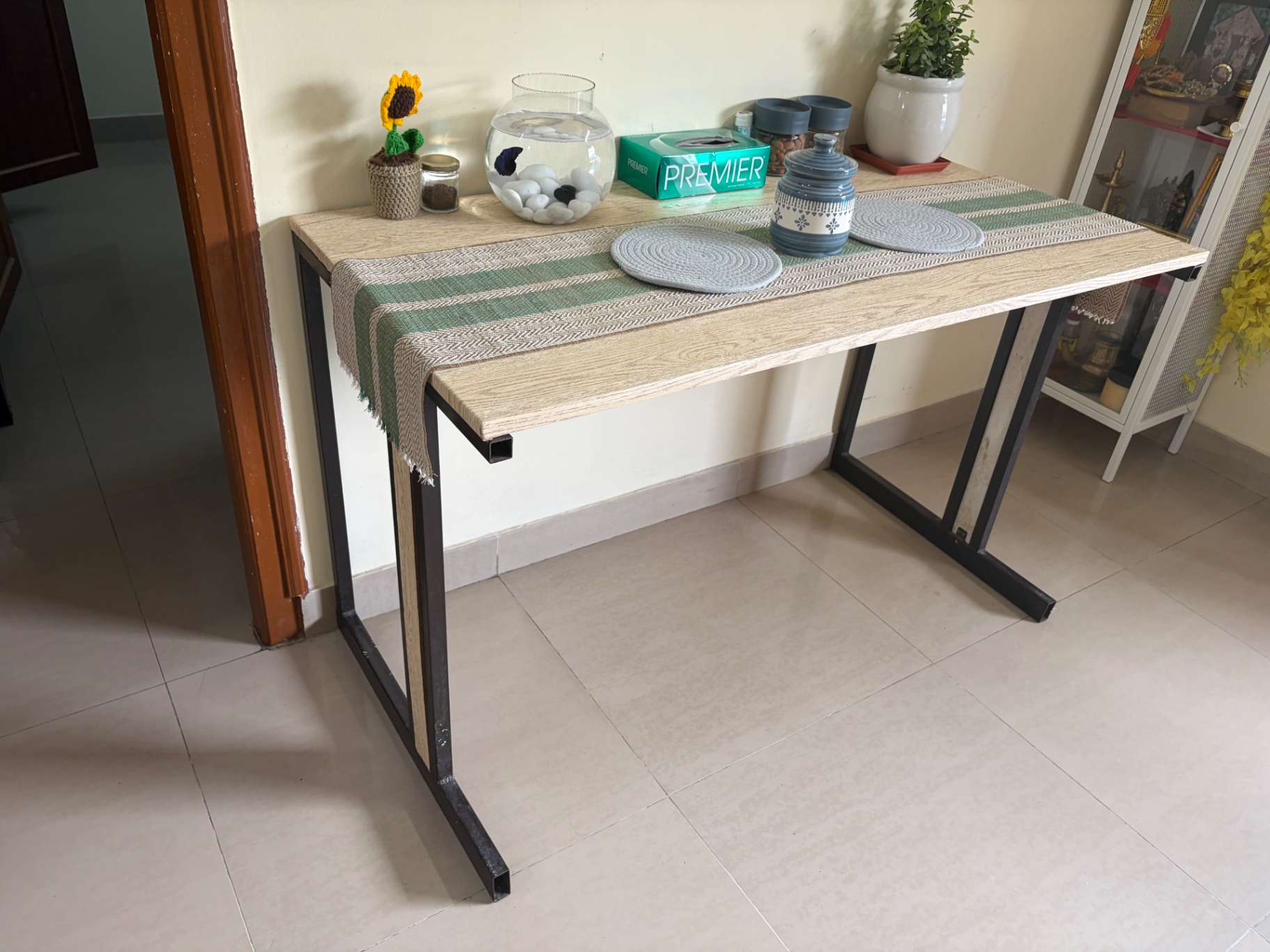 Dining/ Multi-purpose Table Rubwood with Steel Frame - Image 4
