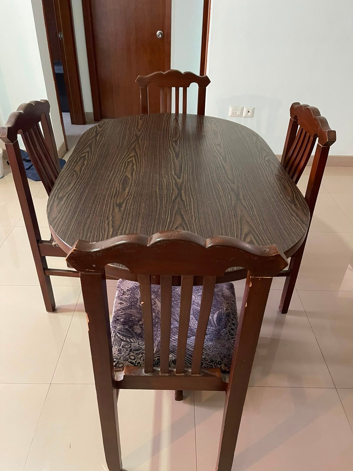 4-Seater Oval Dining Set + 4 Carved High-Back Chairs - Image 2
