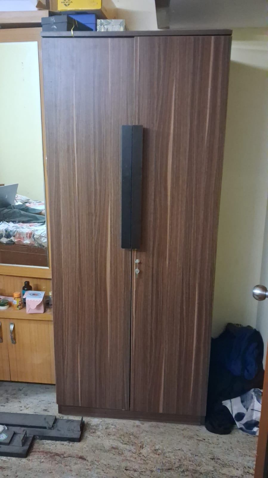 Furlenco Ebony Engineered Wood 2 Door Wardrobe without Mirror in Teak Finish - Image 2
