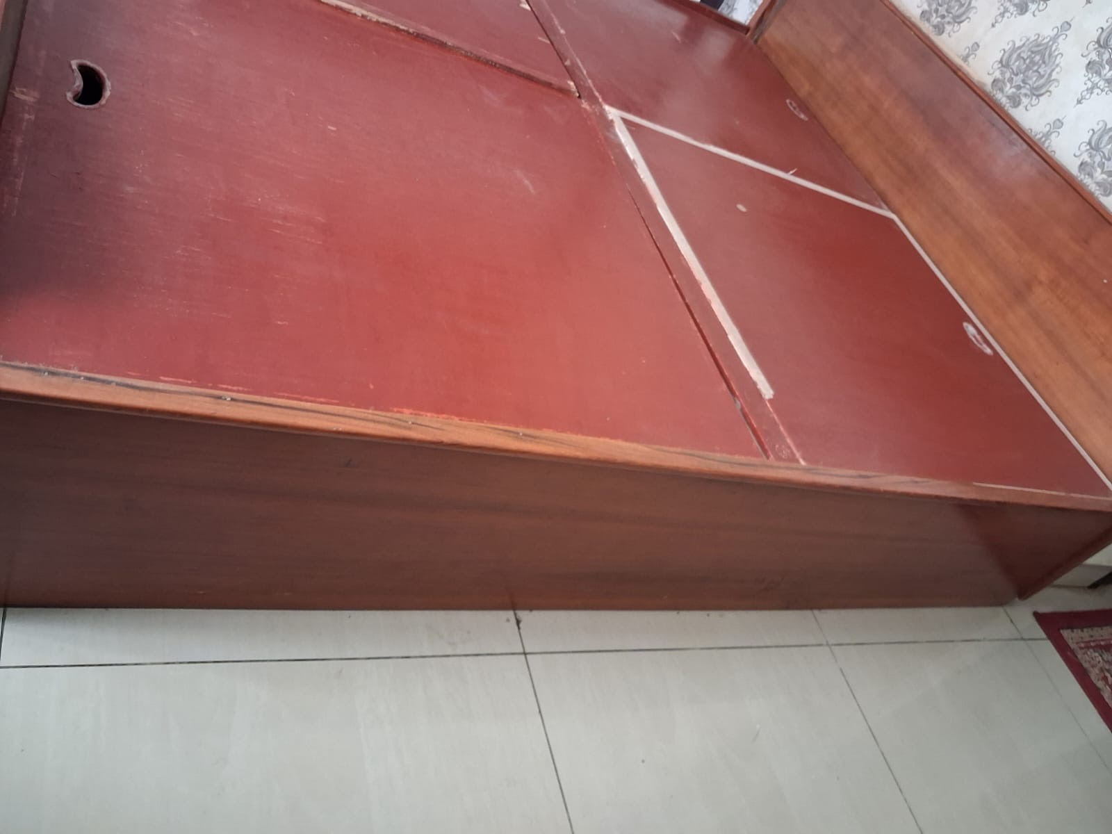 Queen size solid, teak wood finish cot with storage and bed - Image 3