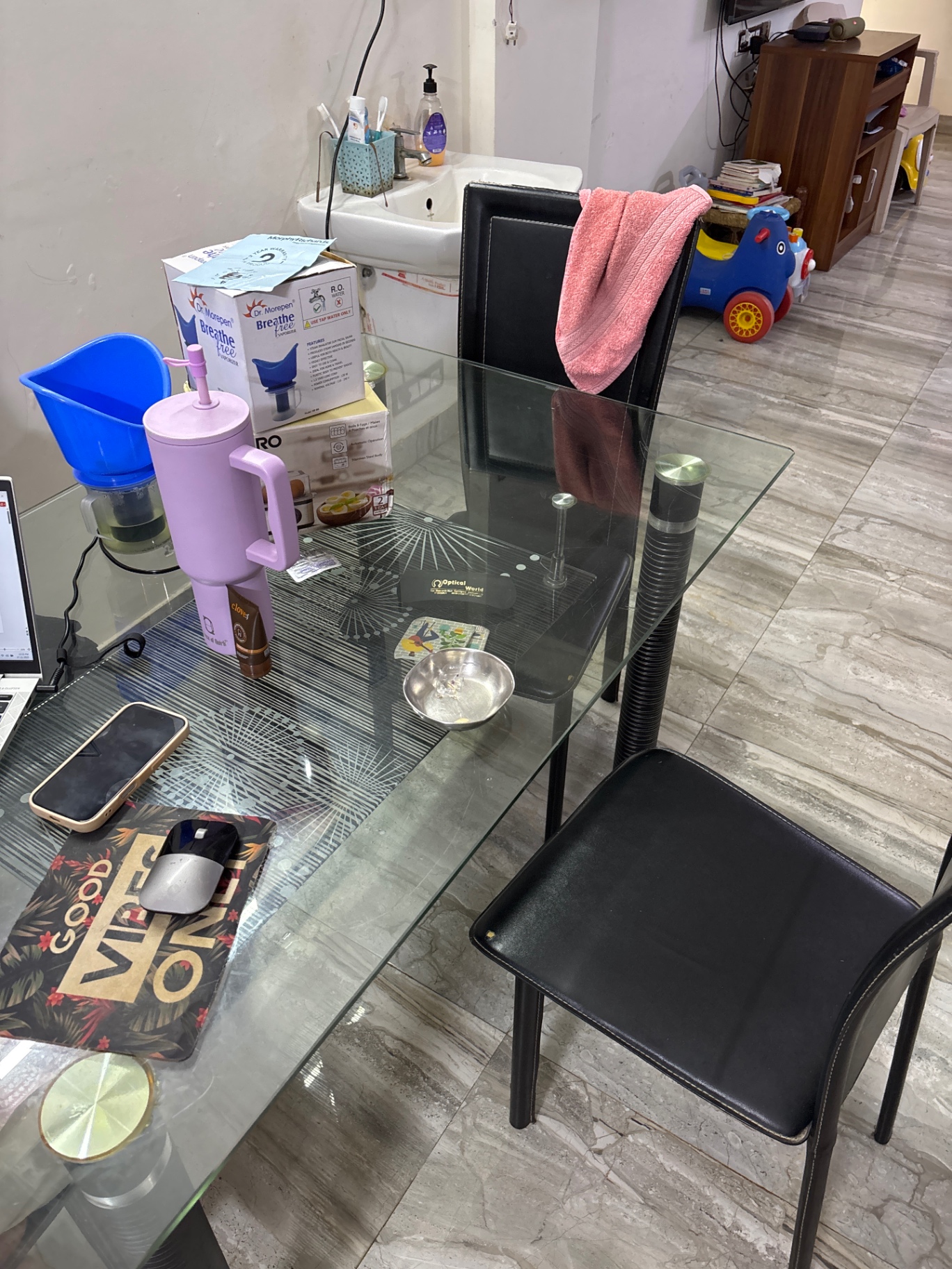 Glass Dining Table with 4 chairs - Image 3