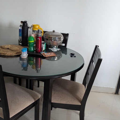 Home centre 4 seater dining table with glass top  - Thumbnail